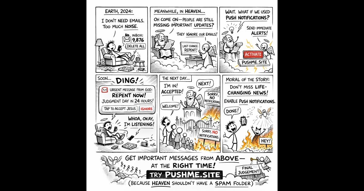 Comic panel joking about push notifications and salvation